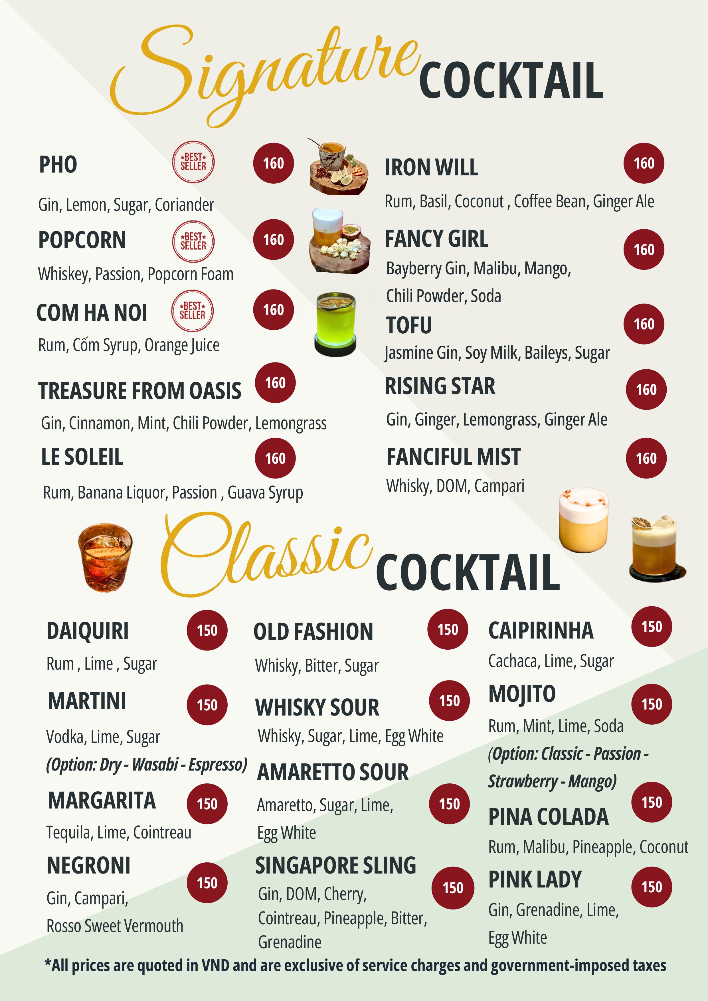 A Page of the Cocktail Menu at Quiri