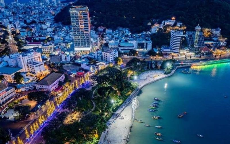 Cat Ba islands at night with city and bay lights