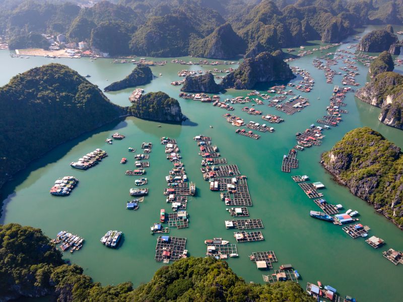 Toàn cảnh đảo Cát Bà và vịnh Lan Hạ nhìn từ trên cao